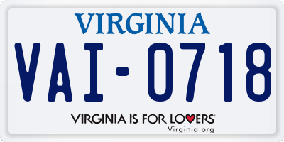VA license plate VAI0718