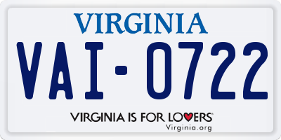 VA license plate VAI0722