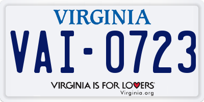 VA license plate VAI0723