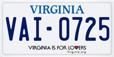 VA license plate VAI0725