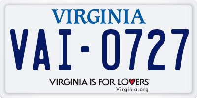 VA license plate VAI0727
