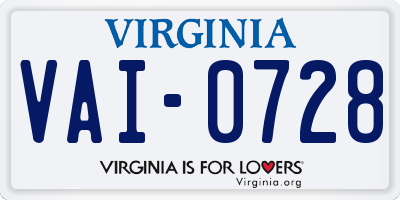 VA license plate VAI0728