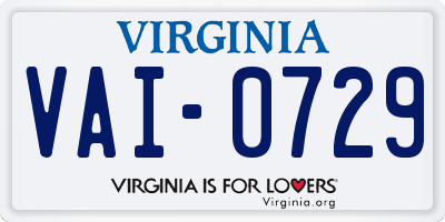 VA license plate VAI0729
