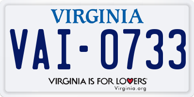 VA license plate VAI0733