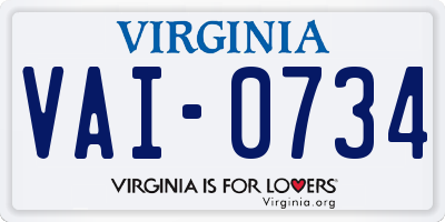 VA license plate VAI0734