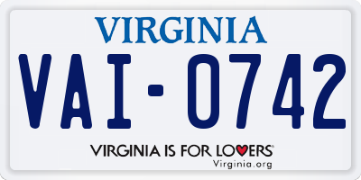 VA license plate VAI0742