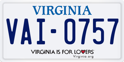 VA license plate VAI0757