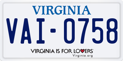 VA license plate VAI0758