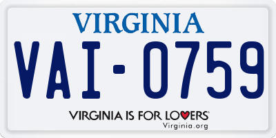 VA license plate VAI0759