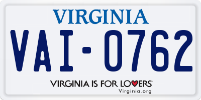 VA license plate VAI0762