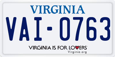VA license plate VAI0763
