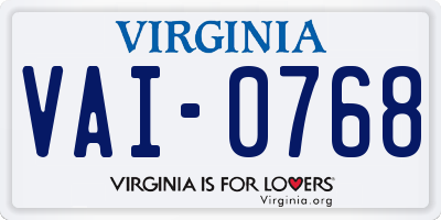 VA license plate VAI0768