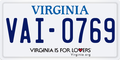 VA license plate VAI0769
