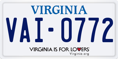 VA license plate VAI0772