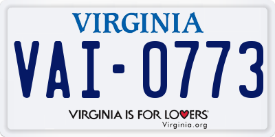 VA license plate VAI0773