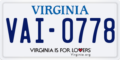 VA license plate VAI0778