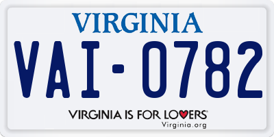 VA license plate VAI0782