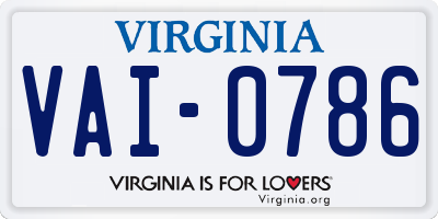 VA license plate VAI0786