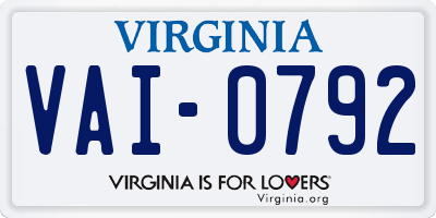 VA license plate VAI0792