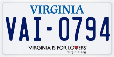 VA license plate VAI0794