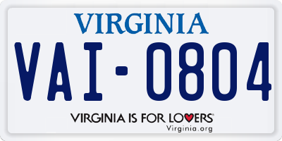 VA license plate VAI0804