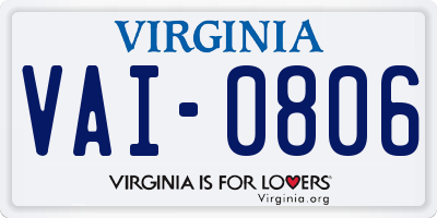 VA license plate VAI0806