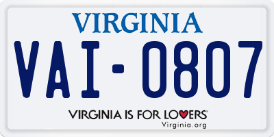 VA license plate VAI0807