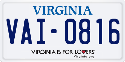 VA license plate VAI0816