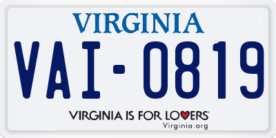 VA license plate VAI0819