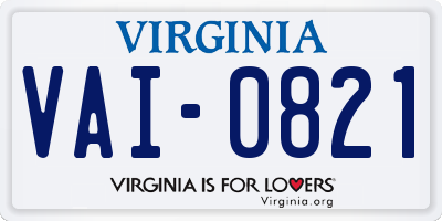 VA license plate VAI0821