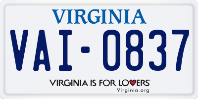 VA license plate VAI0837
