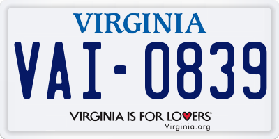 VA license plate VAI0839