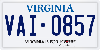 VA license plate VAI0857