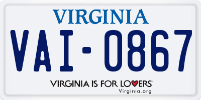 VA license plate VAI0867