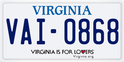 VA license plate VAI0868