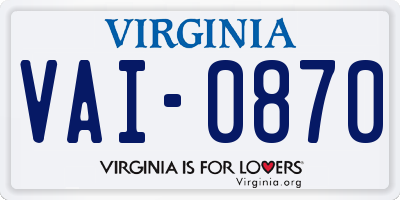 VA license plate VAI0870