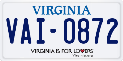 VA license plate VAI0872