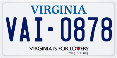 VA license plate VAI0878