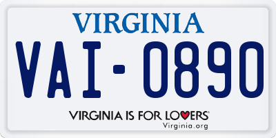 VA license plate VAI0890