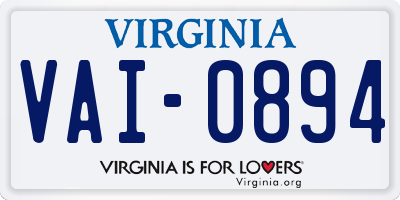 VA license plate VAI0894