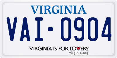 VA license plate VAI0904