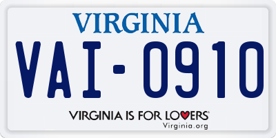 VA license plate VAI0910