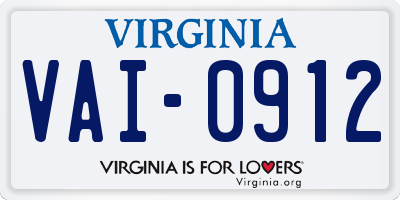 VA license plate VAI0912