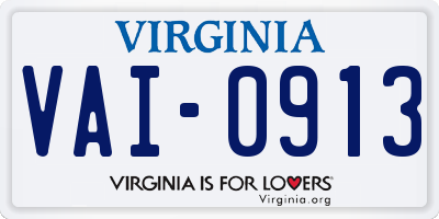 VA license plate VAI0913