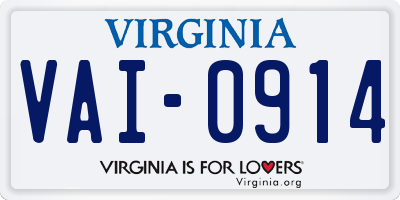 VA license plate VAI0914