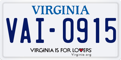 VA license plate VAI0915