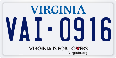 VA license plate VAI0916