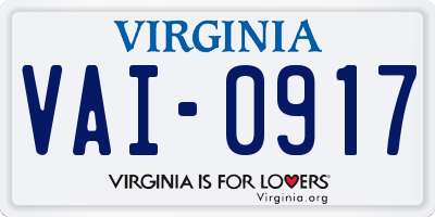 VA license plate VAI0917