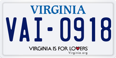 VA license plate VAI0918