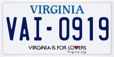 VA license plate VAI0919